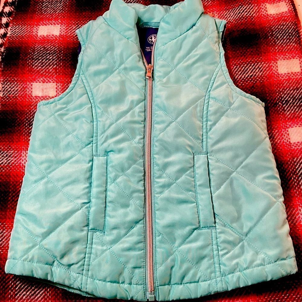 J.Khaki Girls Aqua Mint  Zip Front Quilted Vest Sm
